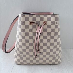 Louis Vuitton Checkered Cream and Pink Bucket Bag + FREE INSERTS/BAG ORGANIZERS
